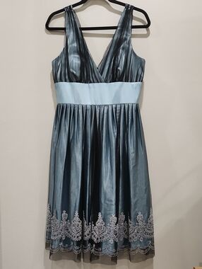 David's Bridal Light Blue and Black Midi Dress Size 12
